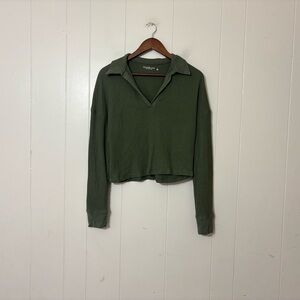 Abercrombie & Fitch SoftAF Olive Green Waffle Knit Cropped Polo Thermal Top S